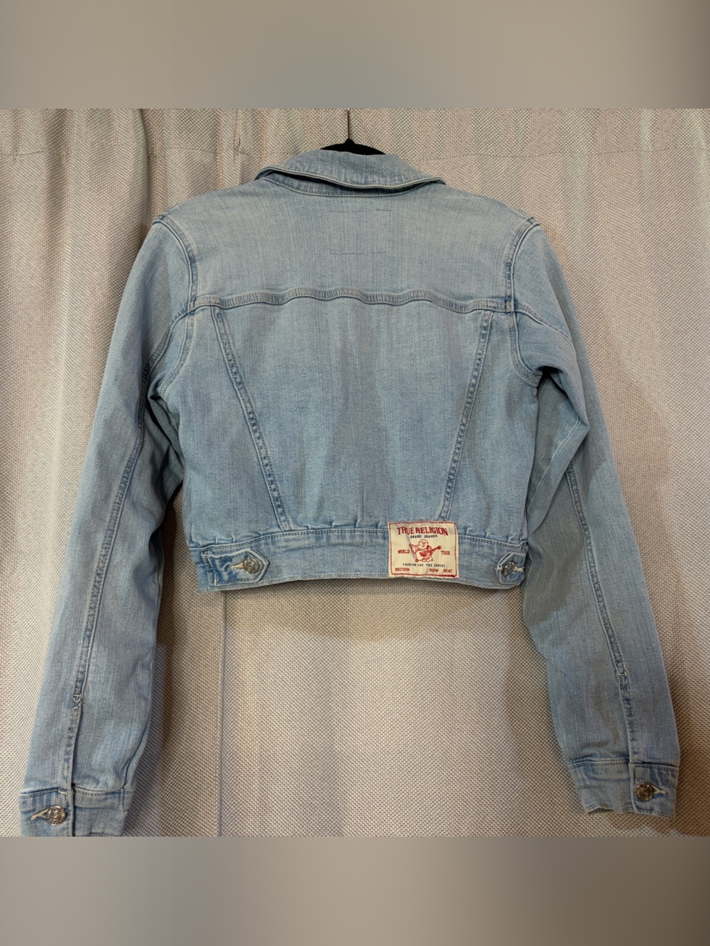 True Religion Light Blue Denim Jacket with Red Logo Patch - Picture 7 of 8